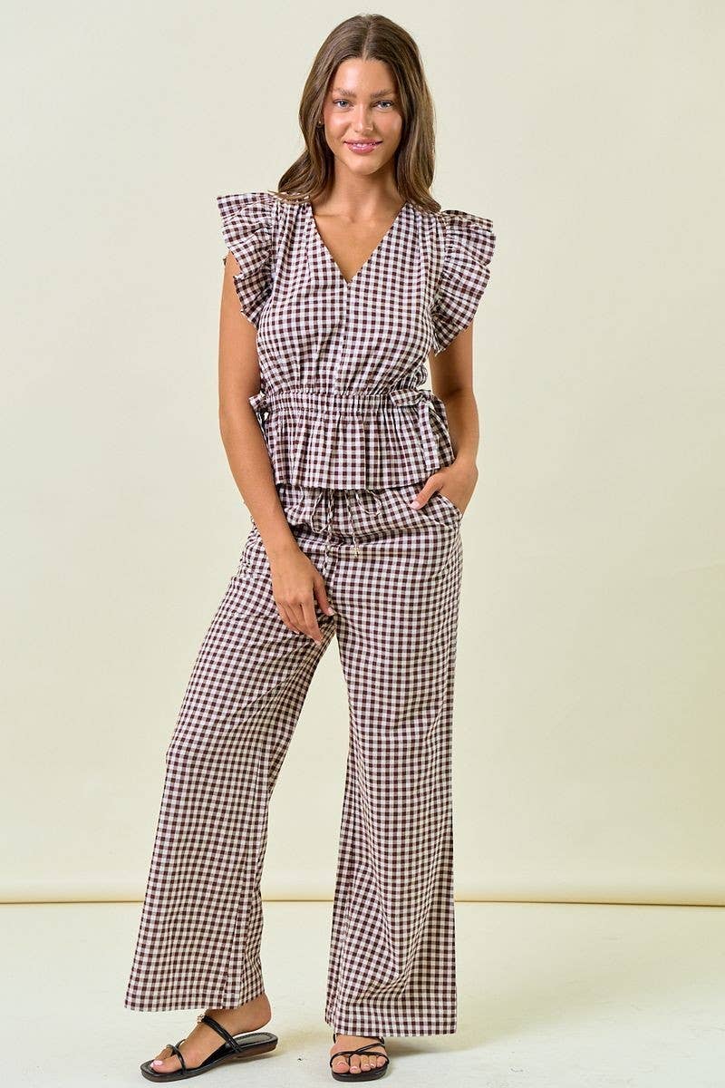 BLUE GINGHAM WIDE LEG PANT