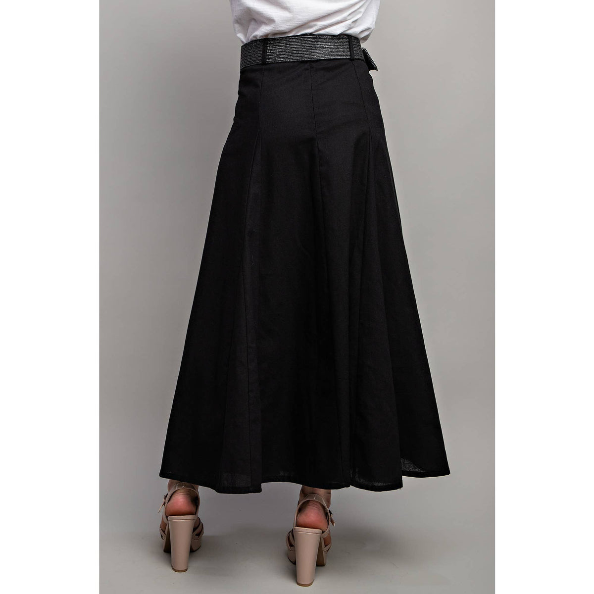 LINEN MAXI FLARE SKIRT with TRIM BELT