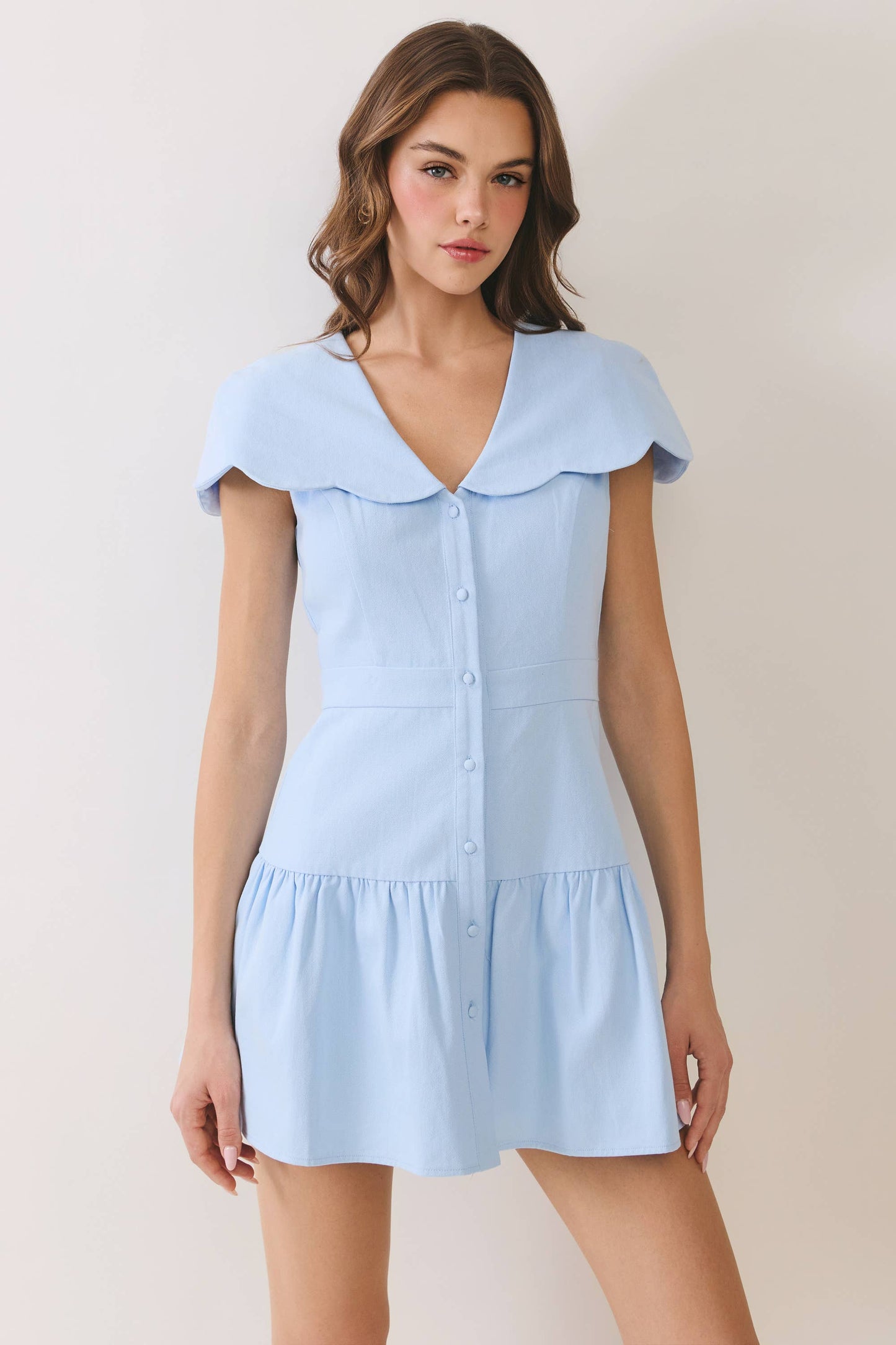 CD06011-Fit And Flare Oversized Scalloped Collar Dress