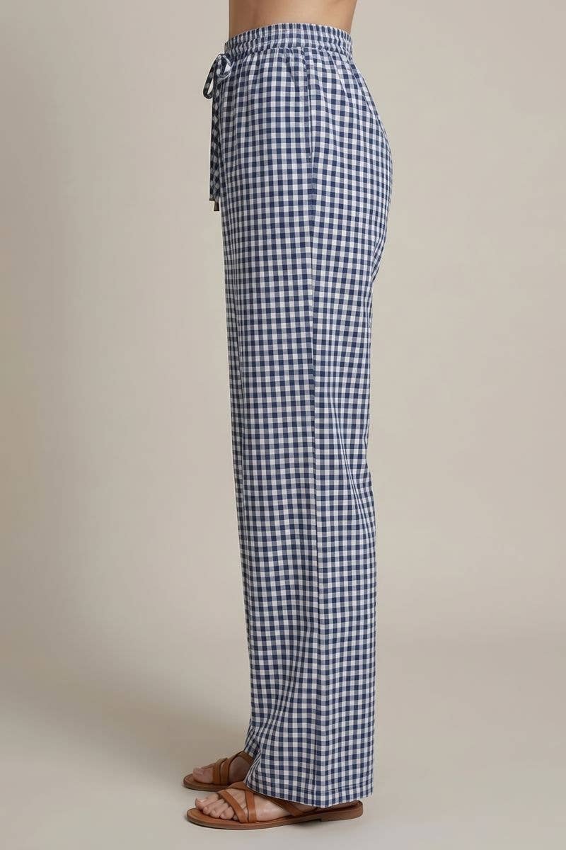 BLUE GINGHAM WIDE LEG PANT