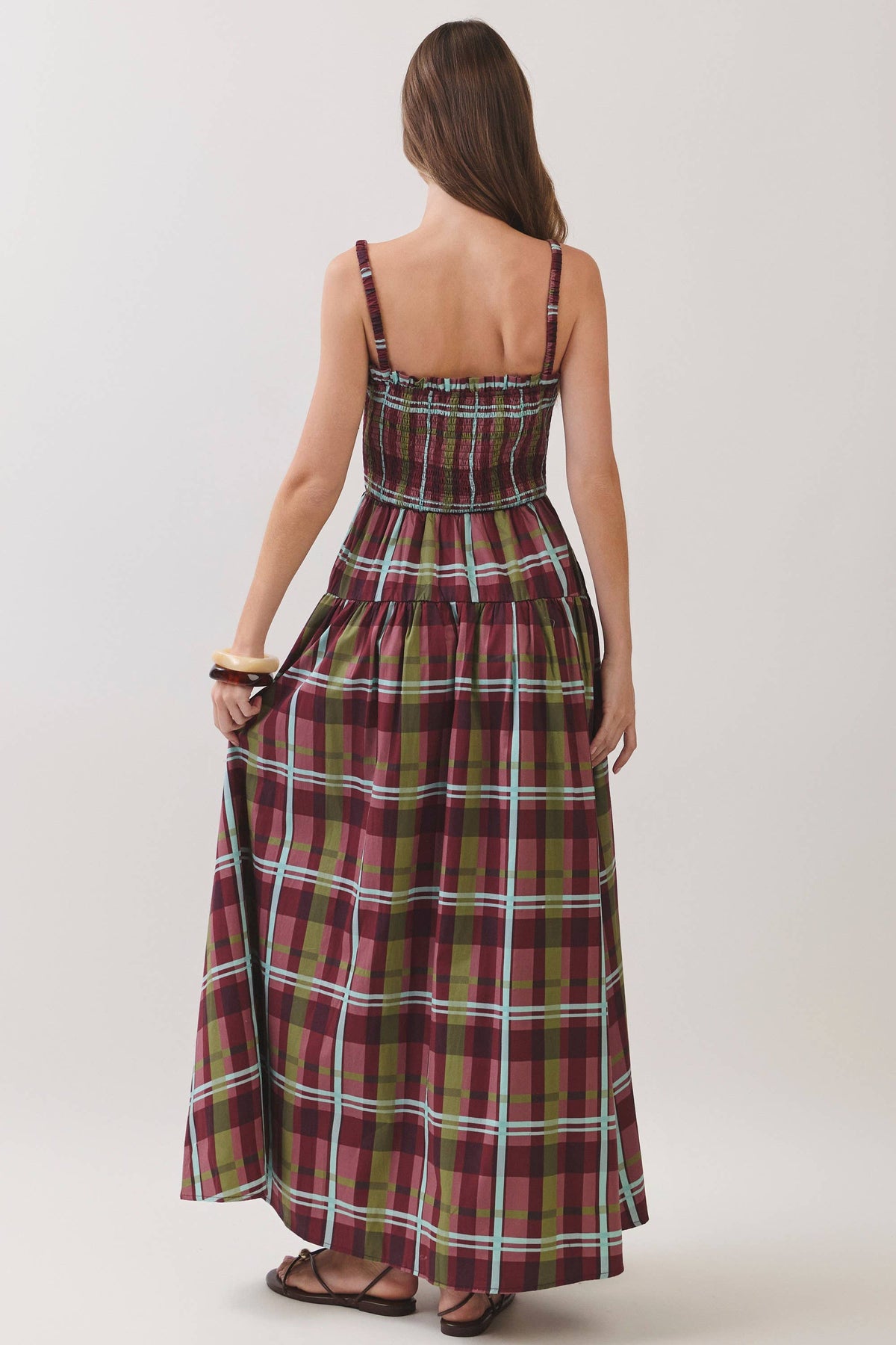 Plaid Smocked Tiered Maxi Dress
