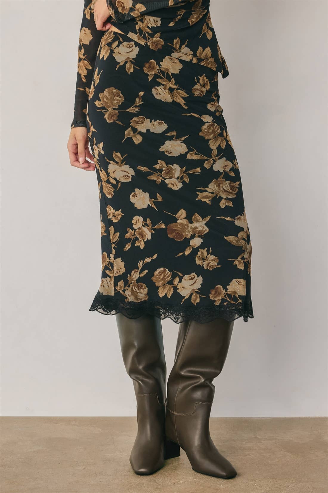 Floral Lace bottom Midi Skirt