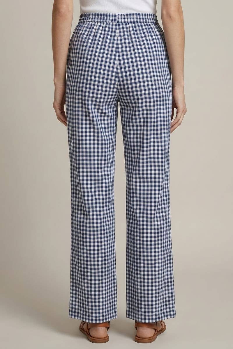 BLUE GINGHAM WIDE LEG PANT