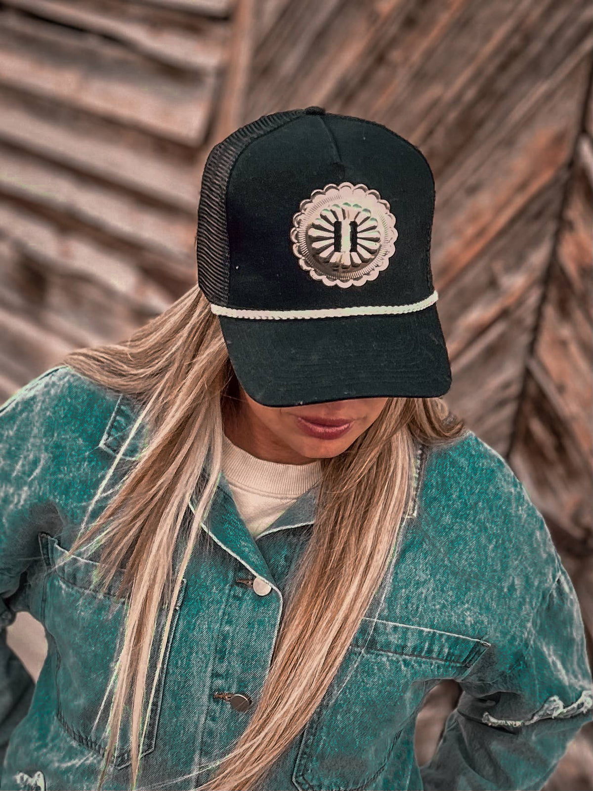 Black and White Single Concho Trucker Hat