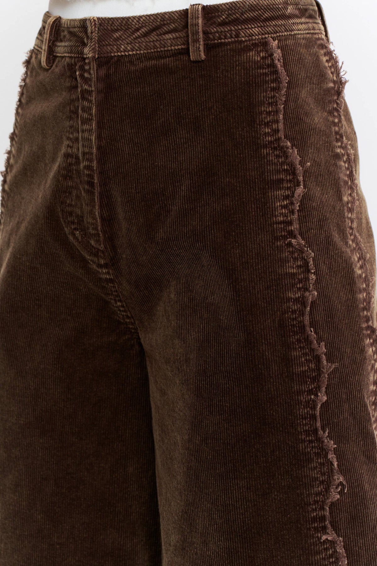 Brown Wide-Leg Corduroy High-Rise Scalloped Pants