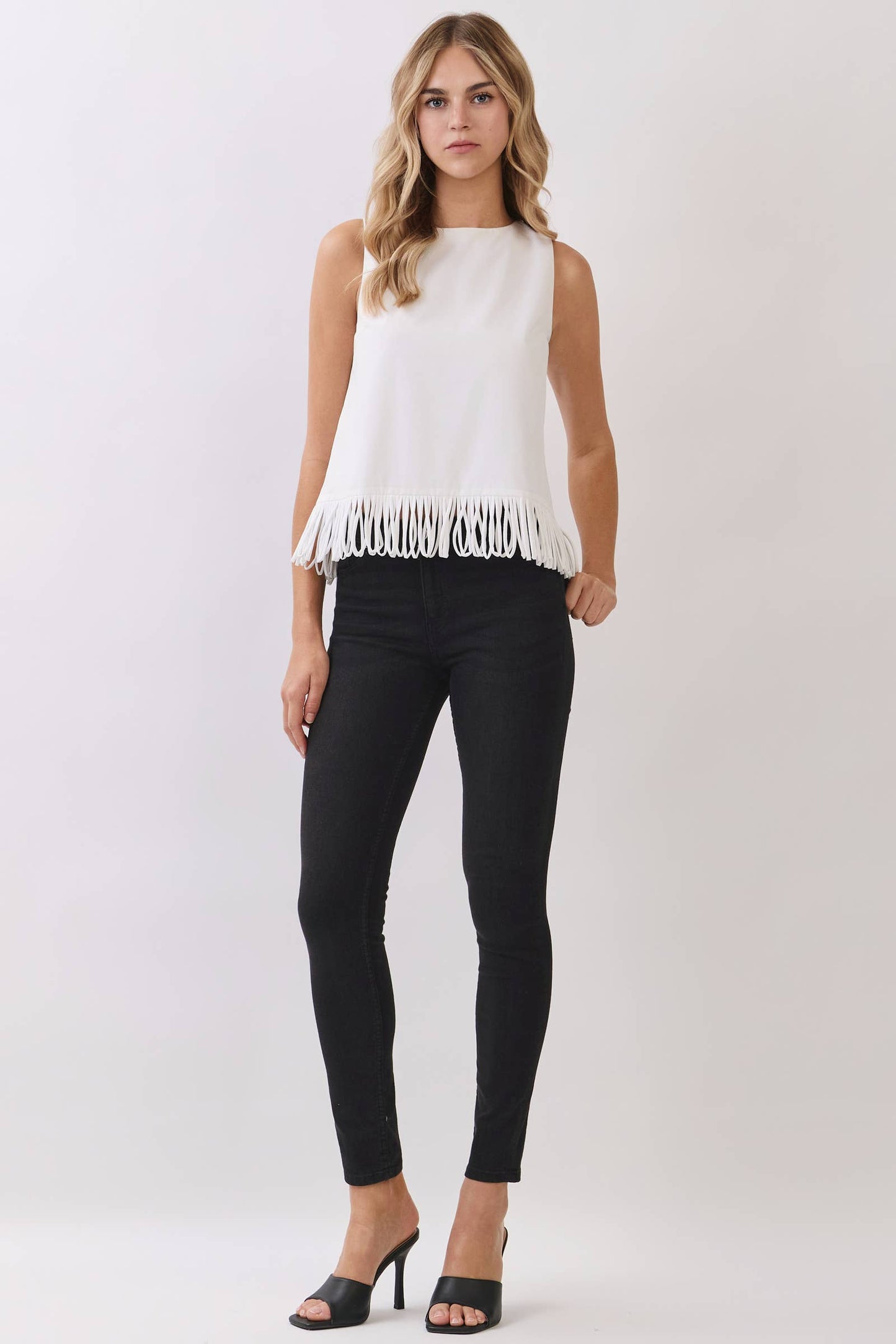 CT10040-Fringe Hem Sleeveless Top