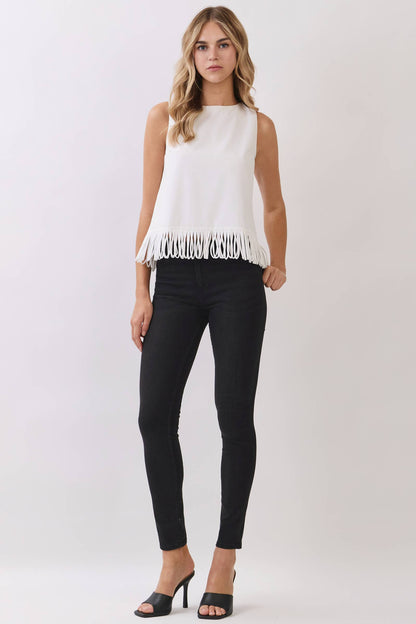CT10040-Fringe Hem Sleeveless Top