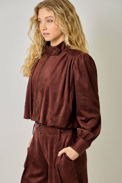 Suede Gathered Blouson Jacket