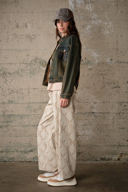 Horse Pattern Studded Baggy Pants