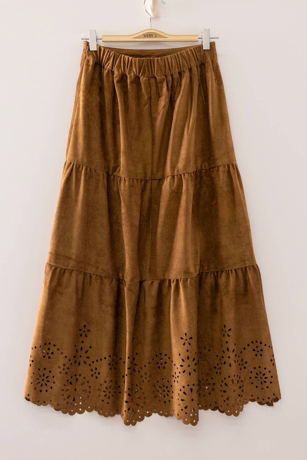 NS50217-Faux Suede Tiered Midi Skirt