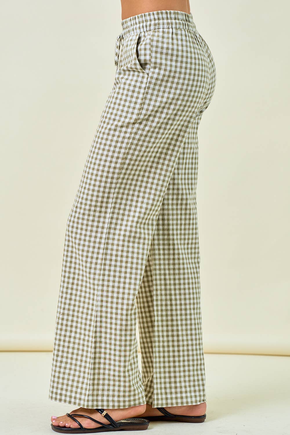 BLUE GINGHAM WIDE LEG PANT