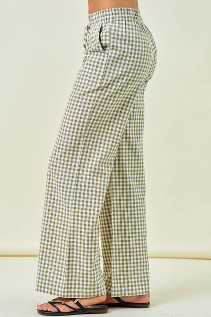 BLUE GINGHAM WIDE LEG PANT