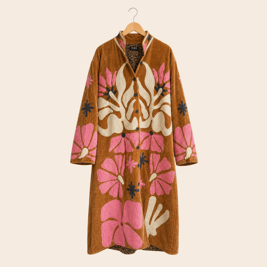 Long flower coat embroidered