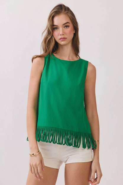 CT10040-Fringe Hem Sleeveless Top