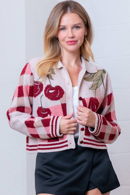 HWJ65174T-LONG SLV SCALLOPED COLLAR BUTTON UP SWEATER