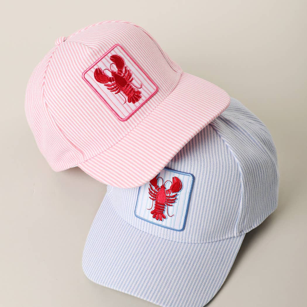 Lobster Embroidered Patch Seersucker Trucker Hat