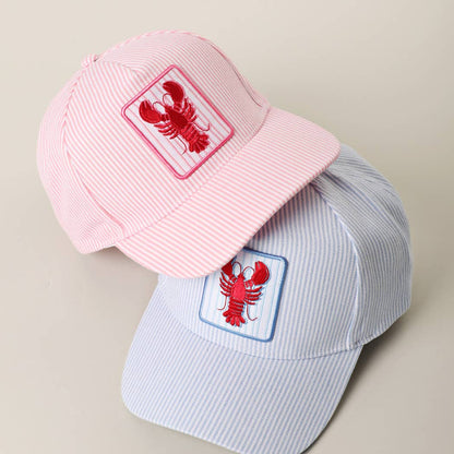 Lobster Embroidered Patch Seersucker Trucker Hat