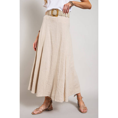 LINEN MAXI FLARE SKIRT with TRIM BELT