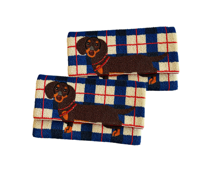 Dachshund Clutch Crossbody Plaid Beaded Bag