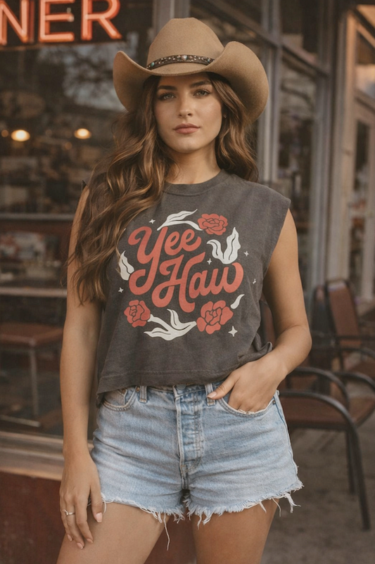 Yee Haw boxy Muscle crop top