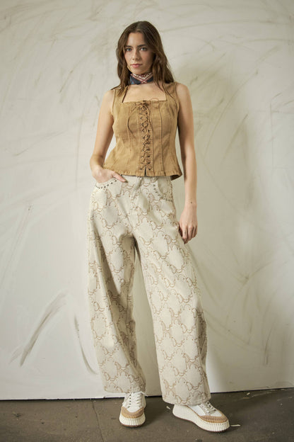 Horse Pattern Studded Baggy Pants