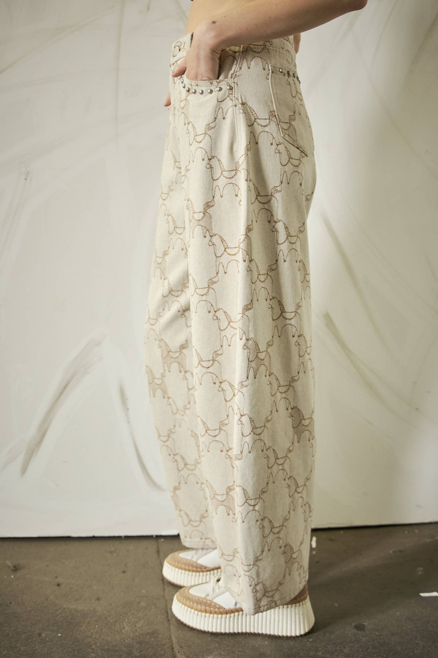 Horse Pattern Studded Baggy Pants