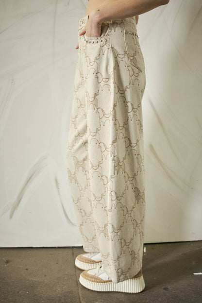 Horse Pattern Studded Baggy Pants