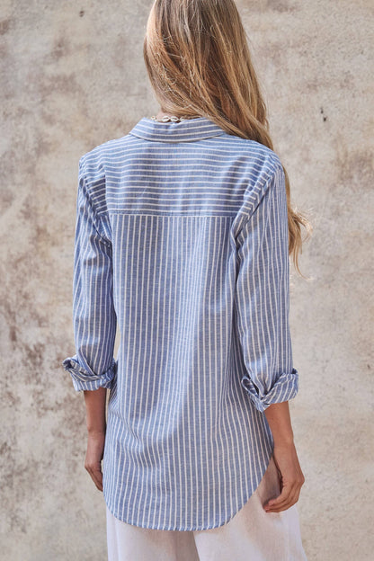 Coastal Chic Stripe Button Down Linen Shirt