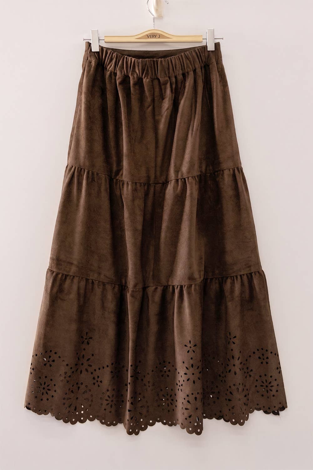 NS50217-Faux Suede Tiered Midi Skirt