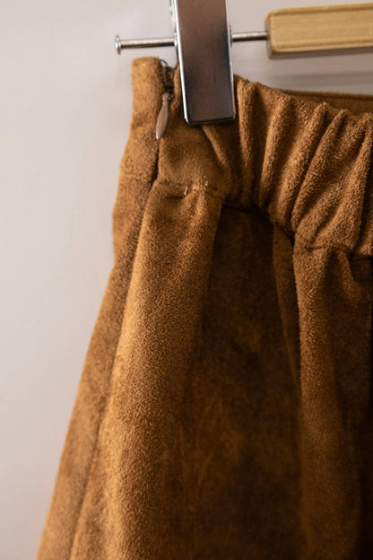 NS50217-Faux Suede Tiered Midi Skirt
