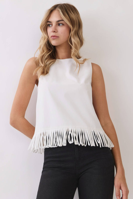 CT10040-Fringe Hem Sleeveless Top