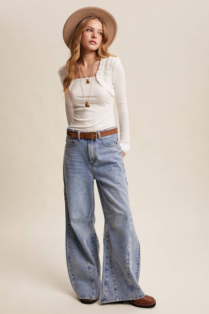 Square Neck Ruffle Accent Top