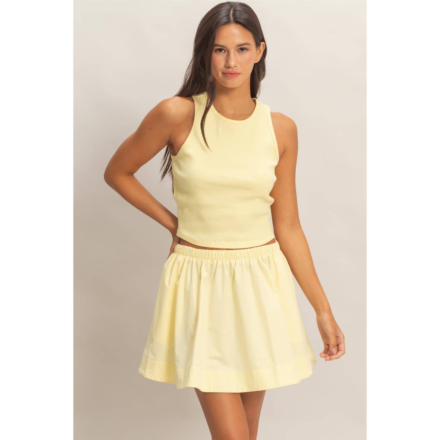 Sleeveless Ribbed Top And Skirt Set