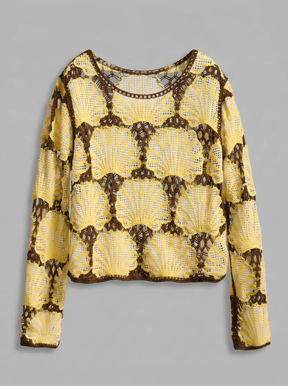 Crochet Lace Seashell Scalloped Knit Top