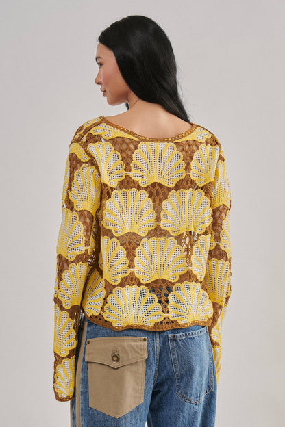 Crochet Lace Seashell Scalloped Knit Top