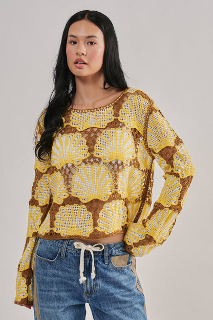 Crochet Lace Seashell Scalloped Knit Top