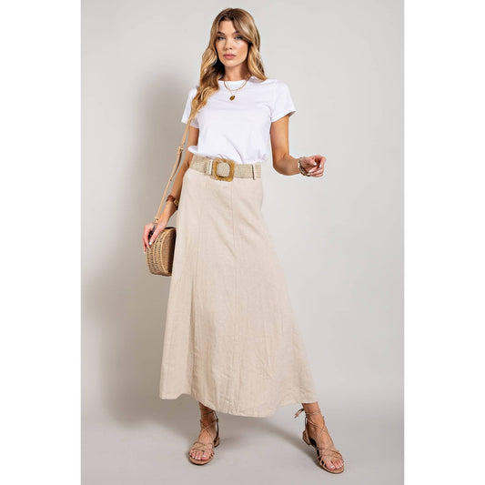 LINEN MAXI FLARE SKIRT with TRIM BELT