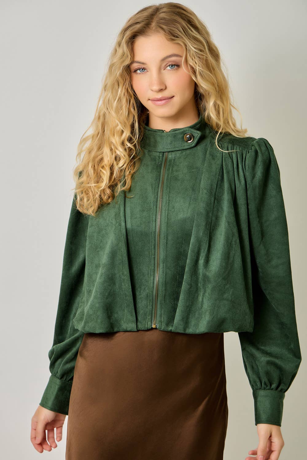 Suede Gathered Blouson Jacket