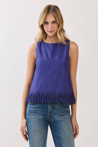 CT10040-Fringe Hem Sleeveless Top
