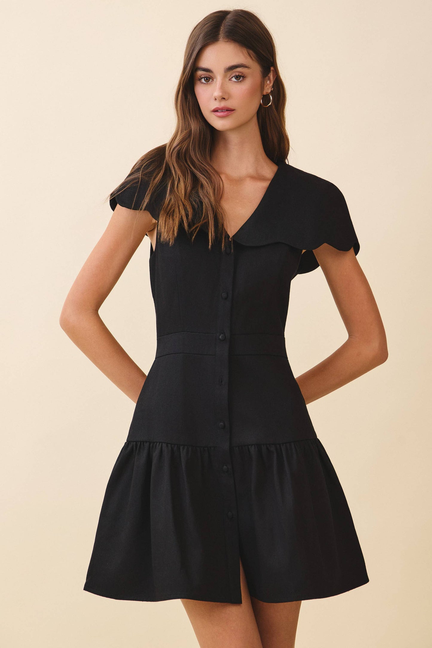 CD06011-Fit And Flare Oversized Scalloped Collar Dress