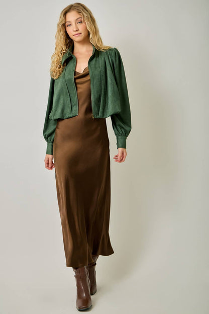 Suede Gathered Blouson Jacket
