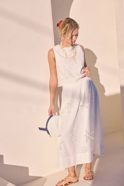 Seaside Embroidered Eyelet Maxi Skirt