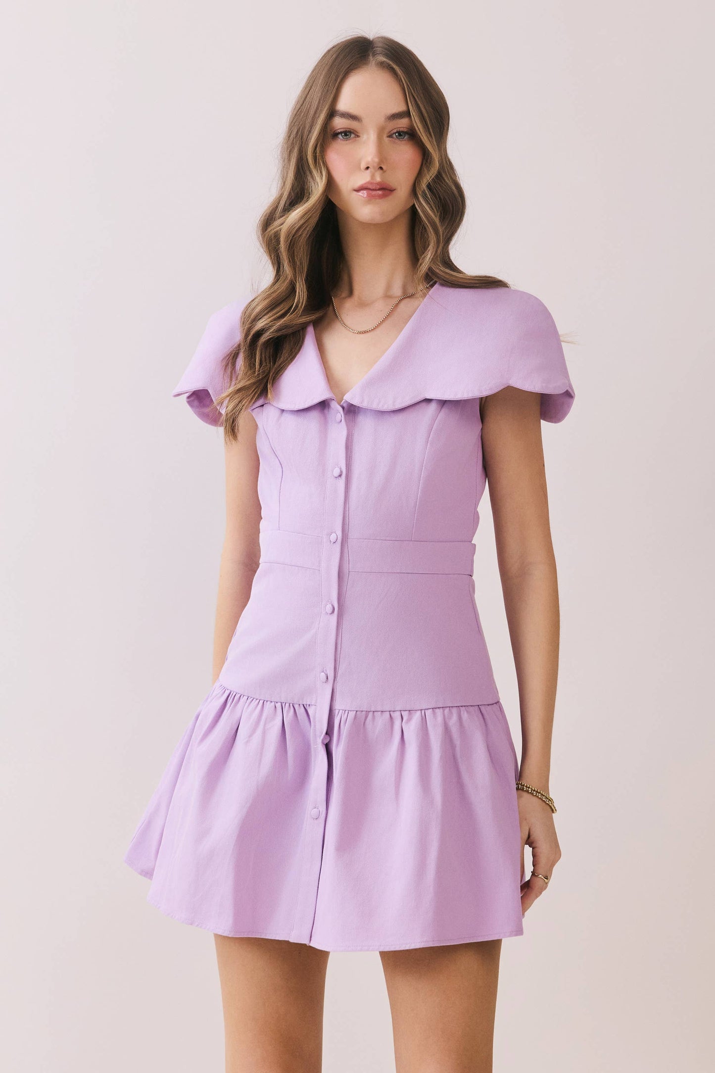 CD06011-Fit And Flare Oversized Scalloped Collar Dress