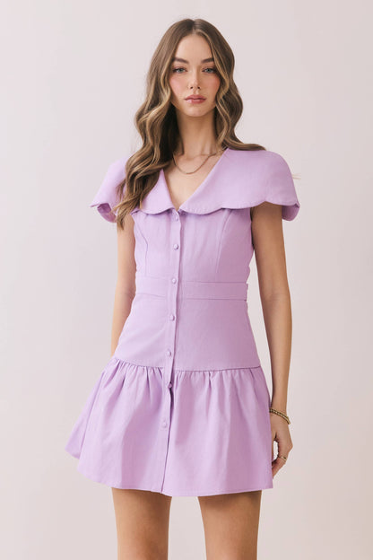 CD06011-Fit And Flare Oversized Scalloped Collar Dress