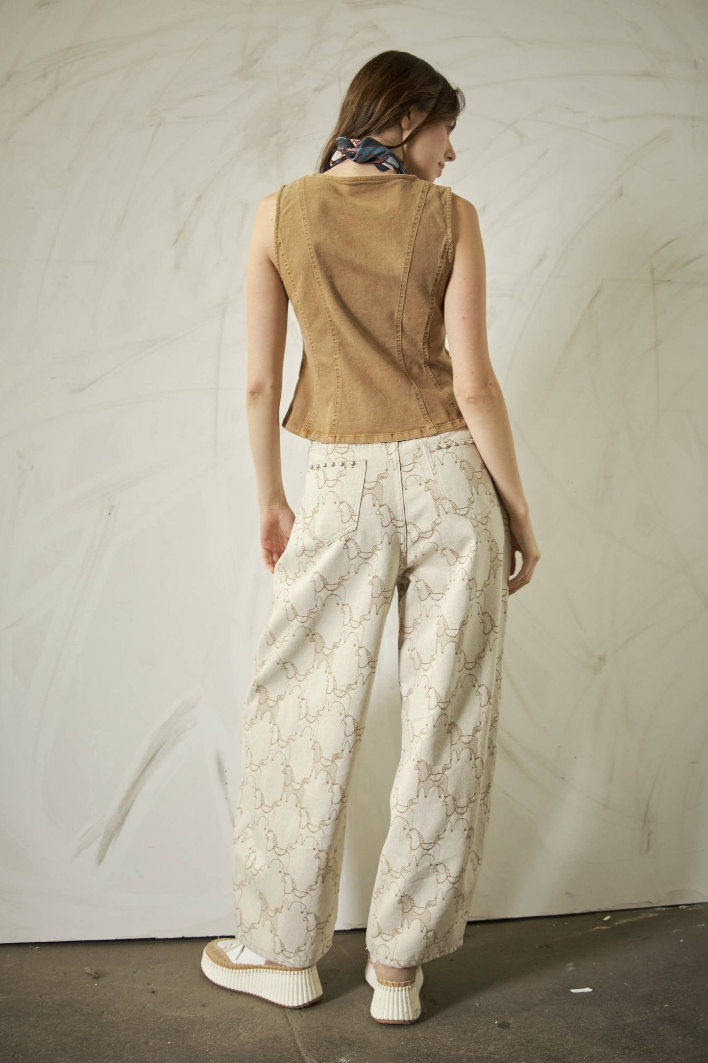 Horse Pattern Studded Baggy Pants