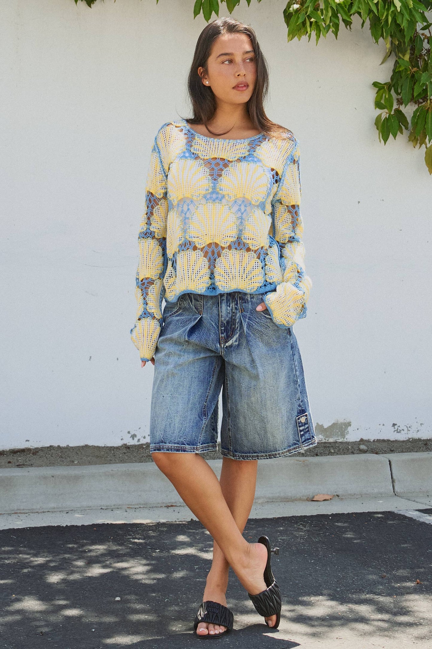 Crochet Lace Seashell Scalloped Knit Top
