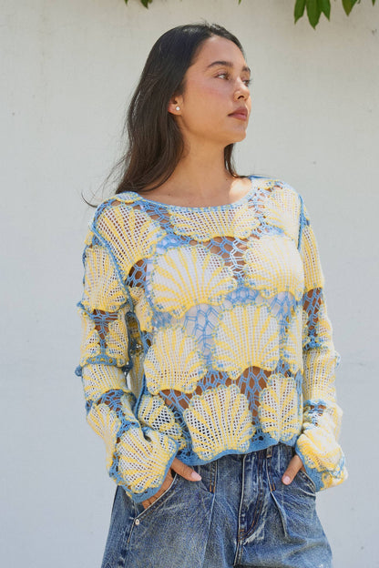 Crochet Lace Seashell Scalloped Knit Top