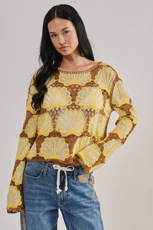 Crochet Lace Seashell Scalloped Knit Top