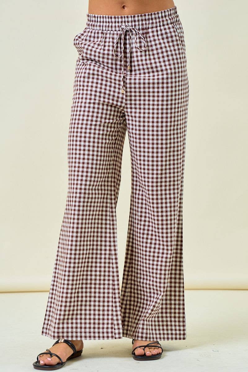 BLUE GINGHAM WIDE LEG PANT
