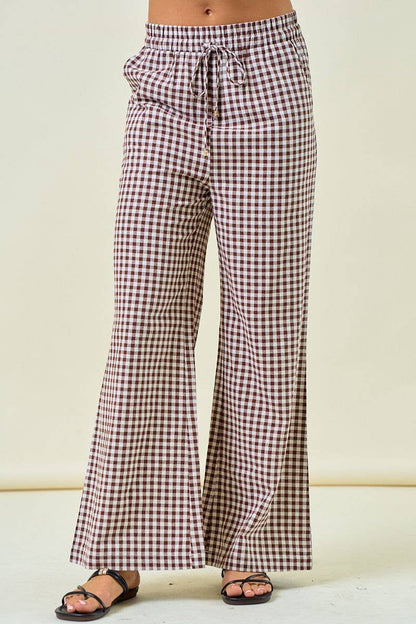 BLUE GINGHAM WIDE LEG PANT